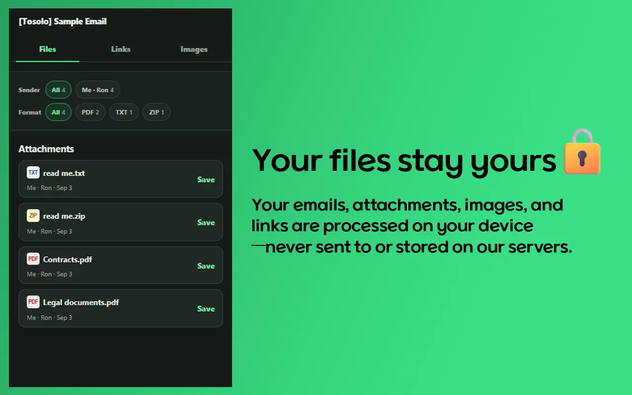 FileTracker privacy overview explaining on-device data processing